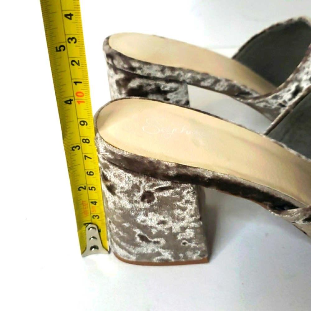 Seychelles Velvet Commute Block Heel Sandal Mules Grey Slip In Round Toe - Picture 17 of 17